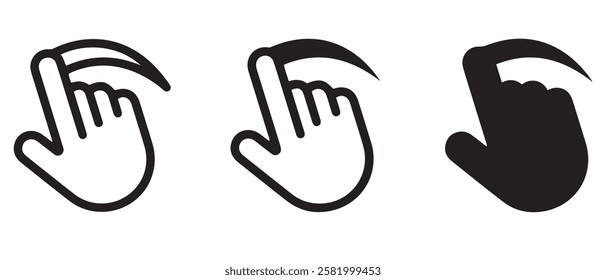 Finger cursor touch screen vector. Vector black icon set. Mouse pointer clicking computer, app interface. Click, tap, swipe hand signs. Isolated UI symbols on white background