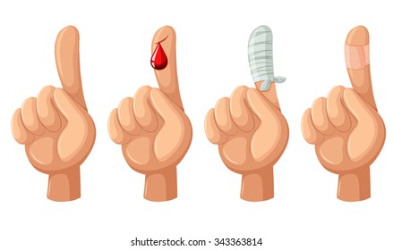 Finger with cut and bandages illustration