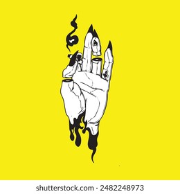 finger of the devil, artwork design, come to us, female hand, cartoon illustration