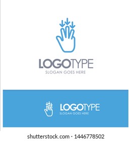 Finger, Down, Arrow, Gestures Blue Outline Logo Place for Tagline