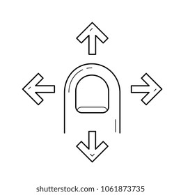 El dedo arrastra el icono de línea vectorial de cuatro lados aislado en el fondo blanco. Icono de cuatro líneas laterales para infografía, sitio web o aplicación.