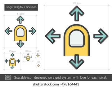 Finger drag four side vector line icon isolated on white background. Finger drag four side line icon for infographic, website or app. Scalable icon designed on a grid system. Finger drag four side vector line icon isolated on white background. Finger drag four side line icon for infographic, website or app. Scalable icon designed on a grid system.
