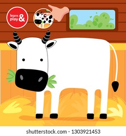 Finger Drawing Game Cow Printable Worksheet Cartoon Vector