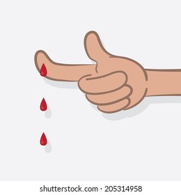 Finger dripping a few drops of blood  