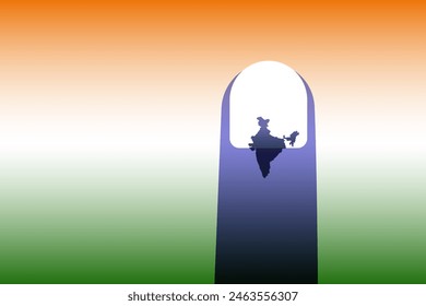 A finger with an electoral stain in the shape of India against a triple colour background.Concept of election in India