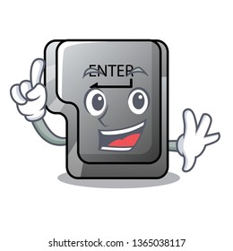 Finger enter button installed on computer cartoon