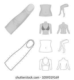 Finger, female feet, female, bust. Part of the body set collection icons in outline,monochrome style vector symbol stock illustration web.