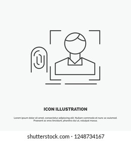 finger, fingerprint, recognition, scan, scanning Icon. Line vector gray symbol for UI and UX, website or mobile application
