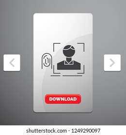 finger, fingerprint, recognition, scan, scanning Glyph Icon in Carousal Pagination Slider Design & Red Download Button