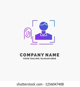 finger, fingerprint, recognition, scan, scanning Purple Business Logo Template. Place for Tagline.