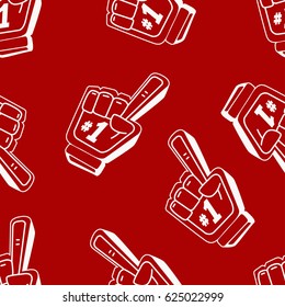 Finger Foam Number One Vector Seamless Pattern On A Red Background For Packing, Wrapping, Labels And Backdrop. Texture For Sport Fans.