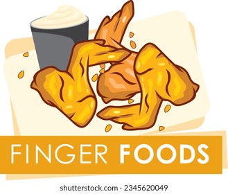 FINGER FOODS BUFALLO CHICKEN WING VECTOR ILLUSTRATION