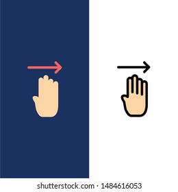 Finger, Four, Gesture, Right  Icons. Flat and Line Filled Icon Set Vector Blue Background. Vector Icon Template background