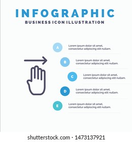 Finger, Four, Gesture, Right Line icon with 5 steps presentation infographics Background