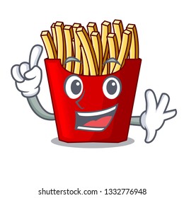 Finger french fries above the mascot board
