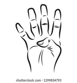 finger with gesture four isolated on white background. Vector Illustration. 