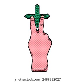 Finger gesture halftone icon hand drawn color vector illustration