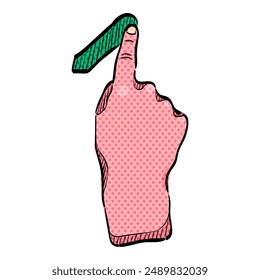 Finger gesture halftone icon hand drawn color vector illustration