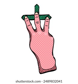 Finger gesture halftone icon hand drawn color vector illustration