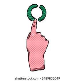 Finger gesture halftone icon hand drawn color vector illustration