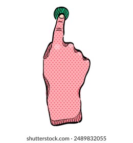 Finger gesture halftone icon hand drawn color vector illustration
