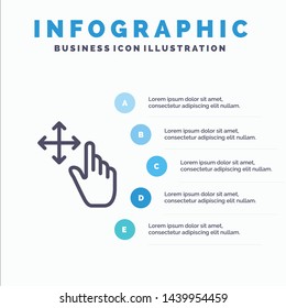 Finger, Gesture, Hold Line icon with 5 steps presentation infographics Background