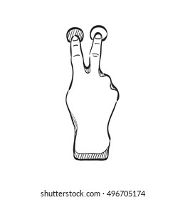 Finger gesture icon in doodle sketch lines. Gadget touch pad display smartphone laptop computer