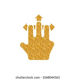 Finger gesture icon in gold glitter texture. Sparkle luxury style vector illustration.