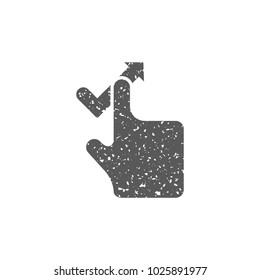 Finger gesture icon in grunge texture. Vintage style vector illustration.