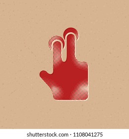 Finger gesture icon in halftone style. Grunge background vector illustration.