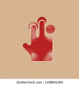 Finger gesture icon in halftone style. Grunge background vector illustration.