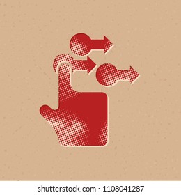 Finger gesture icon in halftone style. Grunge background vector illustration.