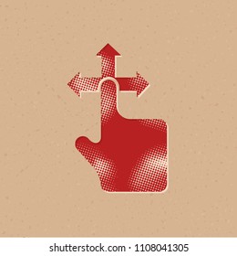 Finger gesture icon in halftone style. Grunge background vector illustration.