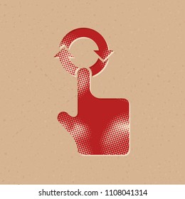 Finger gesture icon in halftone style. Grunge background vector illustration.