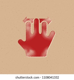Finger gesture icon in halftone style. Grunge background vector illustration.