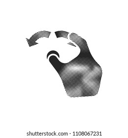 Finger gesture icon in halftone style. Black and white monochrome vector illustration.