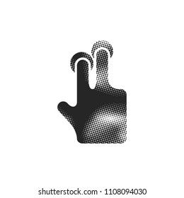 Finger gesture icon in halftone style. Black and white monochrome vector illustration.