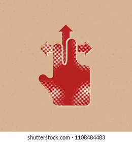 Finger gesture icon in halftone style. Grunge background vector illustration.