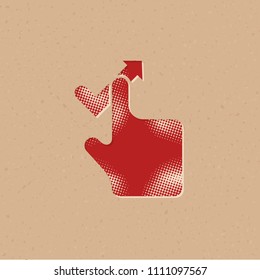 Finger gesture icon in halftone style. Grunge background vector illustration.