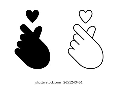 gesto de dedo com símbolo de amor, Mãos fazendo mini ícone do coração. Dedo mini conjunto de símbolos de linha de coração. ícone de coração coreano, vetor plano design ilustração.