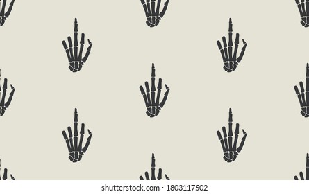 Finger gesture sign, rentgen hand bones seamless pattern design. Skeleton hand background.  Funny tattoo old school print, wrapping paper, fabrics, branding, cloth print light background