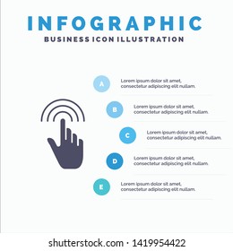 Finger, Gestures, Hand, Interface, Tap Solid Icon Infographics 5 Steps Presentation Background