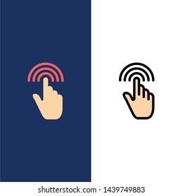 Finger, Gestures, Hand, Interface, Tap  Icons. Flat and Line Filled Icon Set Vector Blue Background