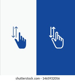 Finger, Gestures, Hand, Up, Down Line and Glyph Solid icon Blue banner Line and Glyph Solid icon Blue banner. Vector Icon Template background