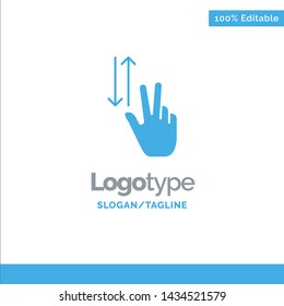 Finger, Gestures, Two, Up, Down Blue Solid Logo Template. Place for Tagline