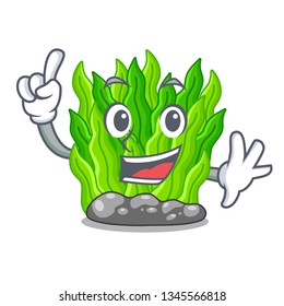Finger green seaweed in a cartoon aquarium
