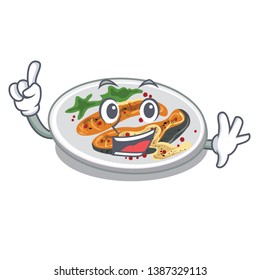 Finger grilled salmon on a cartoon plate