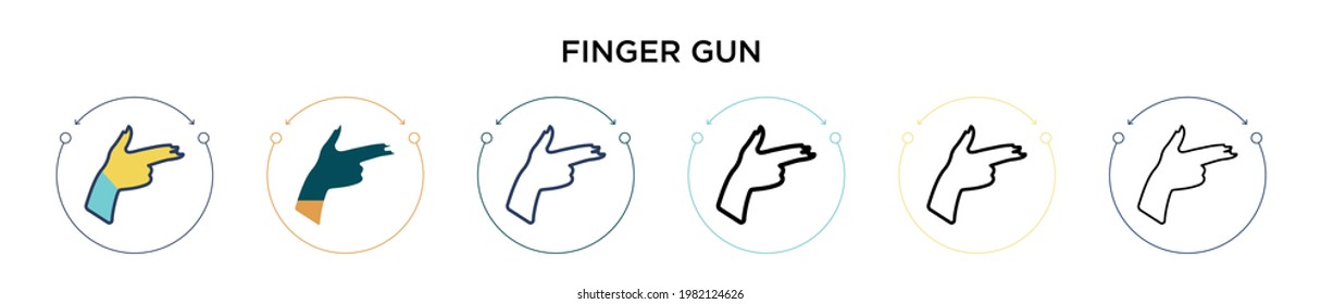Finger gun icon in filled, thin line, outline and stroke style. Vector illustration of two colored and black finger gun vector icons designs can be used for mobile, ui, web