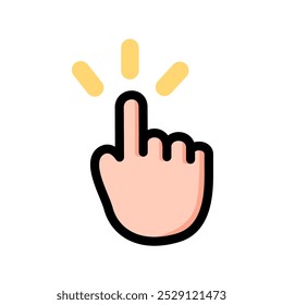 Finger hand clicking cursor icon. Tap hand gesture. Internet, pointer, indicator concepts. Colored outline vector design isolated illustration.