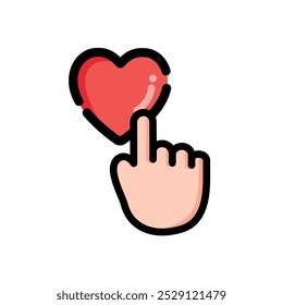 Finger hand clicking heart icon. Communication, social media, favorite, feedback concepts. Flat modern vector design illustration isolated on background. 